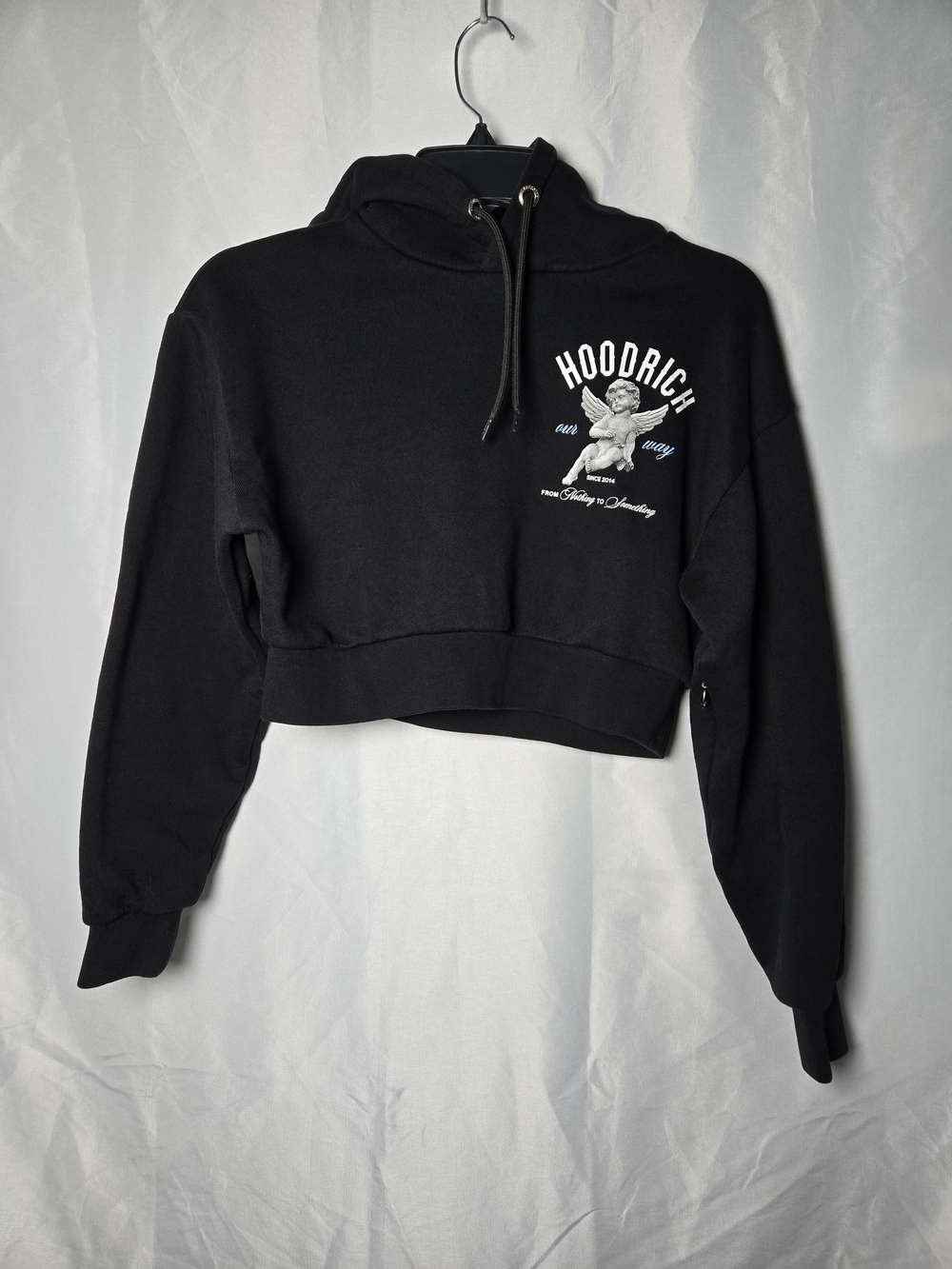 Hoodrich Black Cropped Hoodie with Cherub Graphic